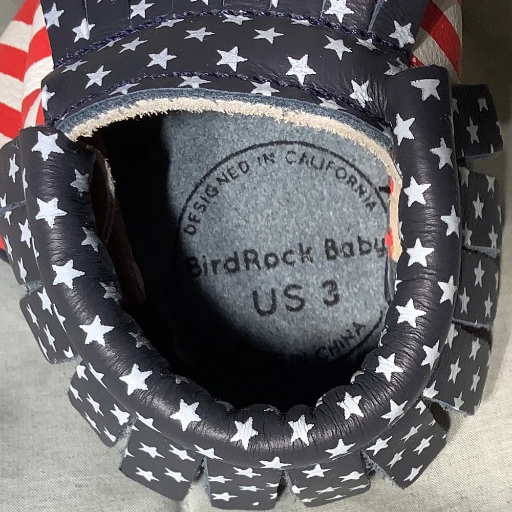 Bird Rock Baby red white and blue baby moccasins